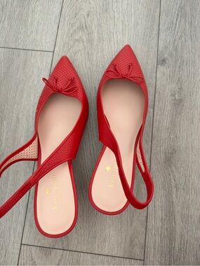 kate spade Red Perforated Pointed Slingback Flats with Bow